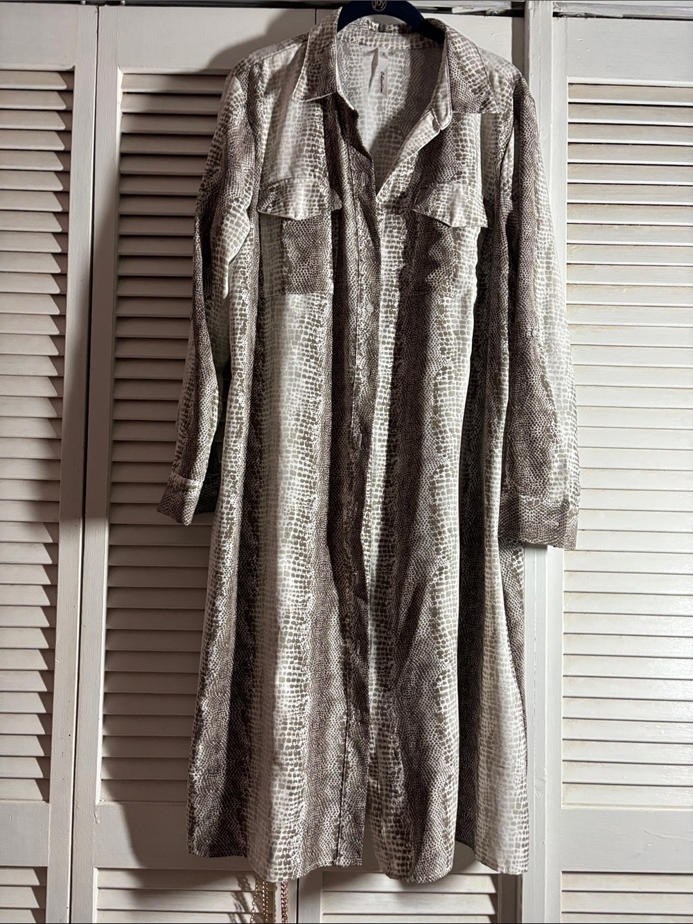 Neutral Snake-Print Shirt Dress